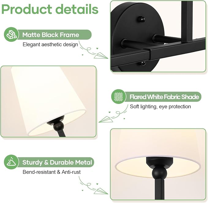 MOKATNG Bathroom Light Fixtures, 3-Light Matte Black Vanity Lights, Bathroom - Image 8
