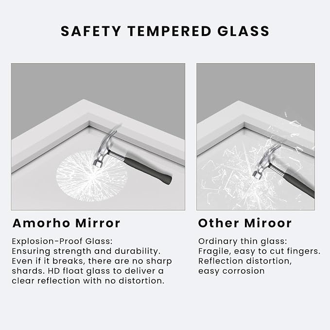 Amorho Bathroom Mirror, 55x32 Inch White Thick Metal Framed Wall Mirrors - Image 4