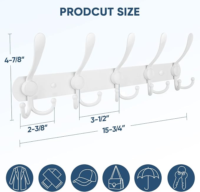 TICONN Wall Mounted Coat Rack, Five Heavy Duty Tri Hooks All Metal Construction - Image 2