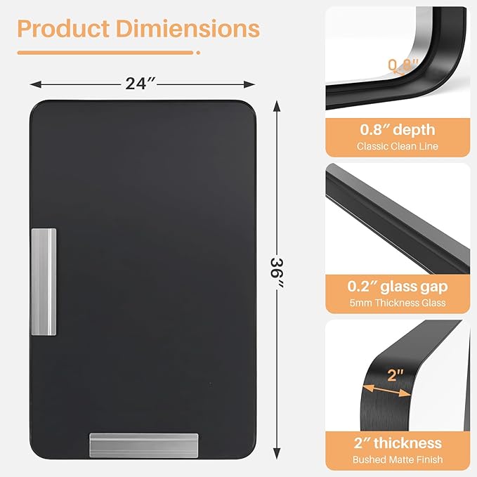 Bathroom Mirror for Wall, 36x24 Inch Rounded Rectangle Mirror, Tempered Glass - Image 5