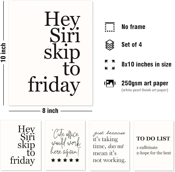 DSHFG Funny Motivational Office Wall Art Decor Prints Set of 4, 8x10 Unframed - Image 2