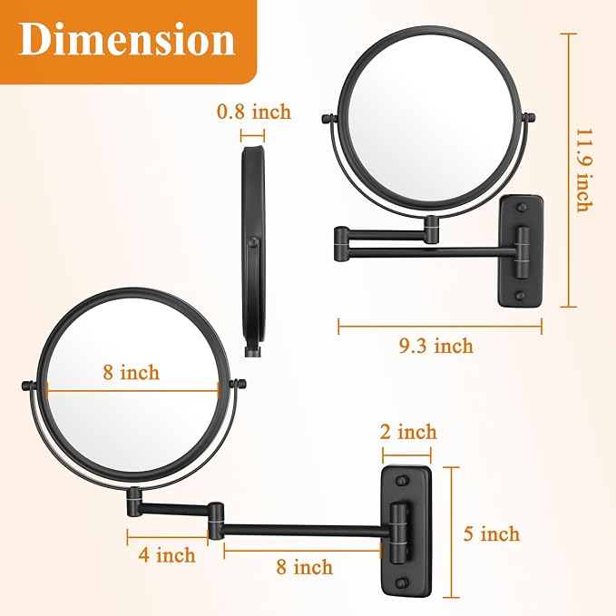 DECLUTTR 1X/15X Wall Mounted Makeup Mirror, 360° Swivel Extendable Bathroom - Image 4