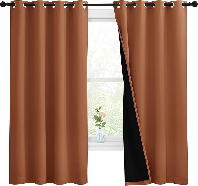 NICETOWN Burnt Orange 100% Blackout Lined Curtains, 2 Thick Layers Completely by NICETOWN