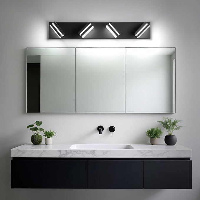 Modern LED Bathroom Lights Fixtures 4-Light, Metal Black Acrylic Wall Lighting - Image 6