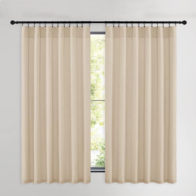 NICETOWN Beige Velvet Curtains 63 inches 2 Panels Set, Thermal Insulated Heavy - Image 2
