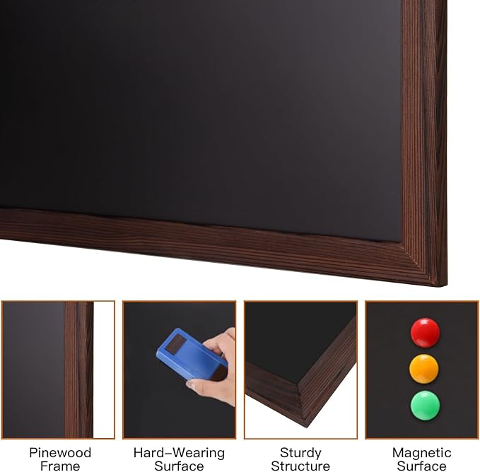 Comix Magnetic Chalkboard, 24 x 36 Inches Wooden-Framed Blackboard, Hanging - Image 3
