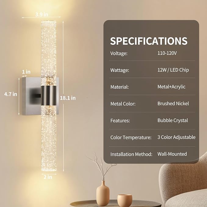 Modern Wall Sconces Set of Two in Brushed Nickel Finish 18 Inch 3000K-6000K Led - Image 7