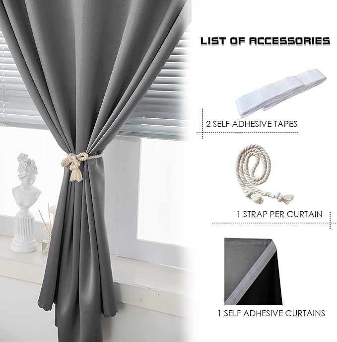 AJAZZ 100% Window Blinds Blackout Portable Blackout Curtains Adhesive Curtains - Image 4