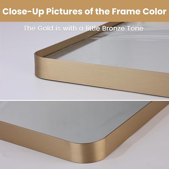 LOAAO 60”X30” Gold Bathroom Mirror, Rounded Rectangle Gold Frame Mirror - Image 3