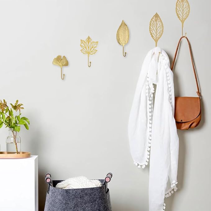 MOROBOR Decorative Iron Hooks, 4-Piece Ginkgo Maple Leaf Shape Gold Wall - Image 7