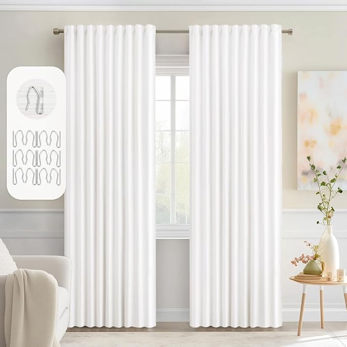 MIULEE Pure White Back Tab Light Blocking Curtains 72 Inch Length 2 Panels Set by MIULEE