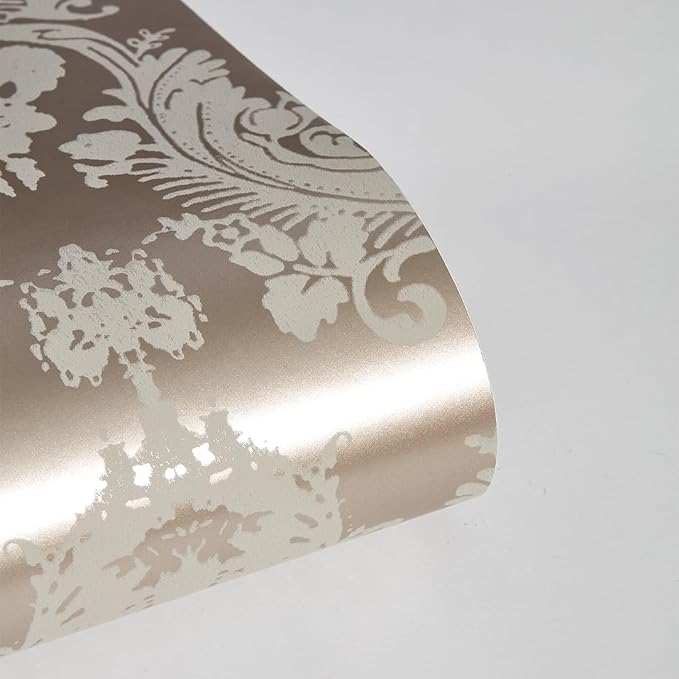 Tempaper Textured Beige Damsel Removable Peel and Stick Damask Wallpaper - Image 8