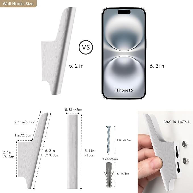 Wood Wall Hooks 4 Pack Coat Hooks Wall Mount White Wooden Hooks - Image 3