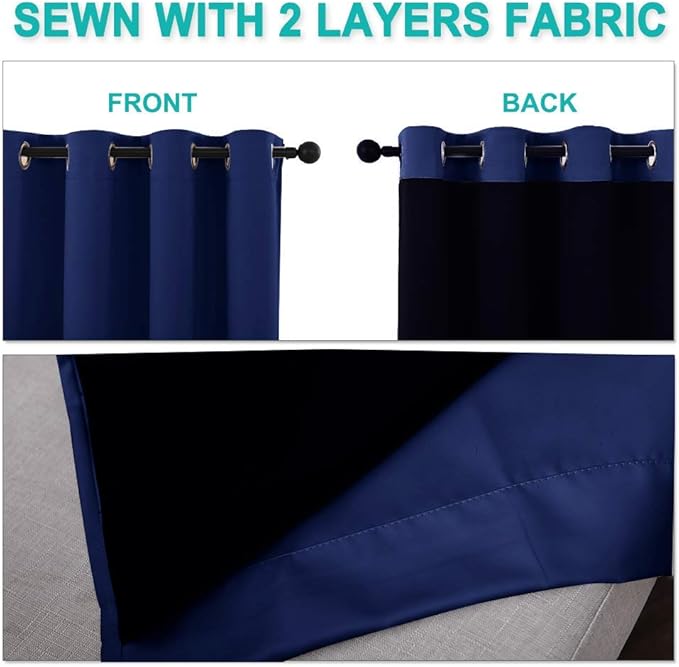 NICETOWN Total Shade Curtains and Draperies, Royal Blue, Package of 2, 62 - Image 5