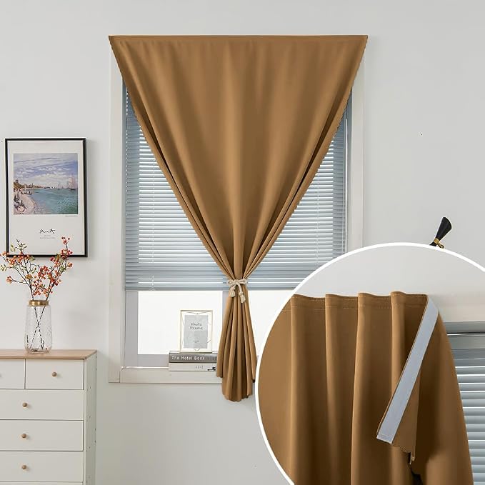 Thermal Blackout Curtains with Self-Adhesive Tape, No Rod No Drill Easy Install - Image 5