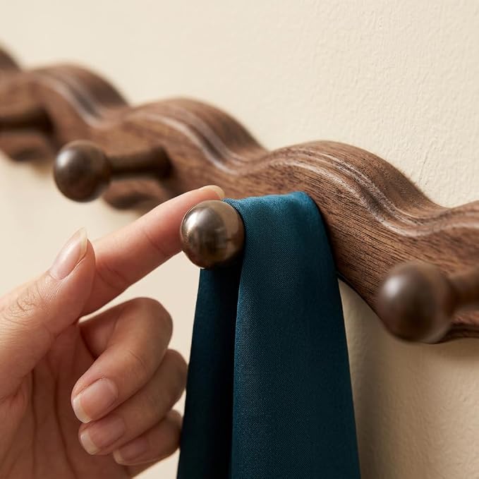Wood Coat Rack Wall Mount -8 Pack Walnut Coat Hooks - Image 3