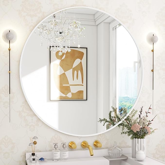 BEAUTYPEAK 20 Inch Round Mirror, Metal Frame Circle Mirror, Wall Mounted - Image 8