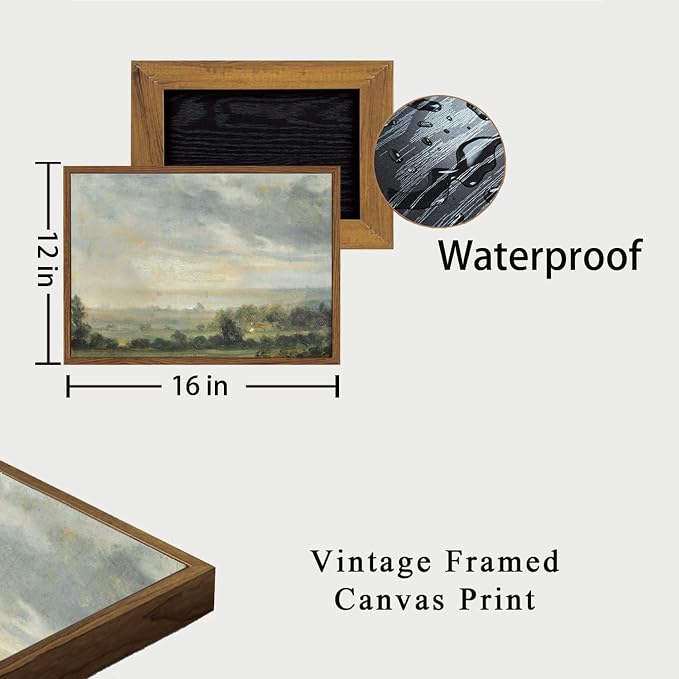 OIQArtOIQ Vintage Framed Wall Art Pastoral Landscape Canvas Art Prints Rustic - Image 4
