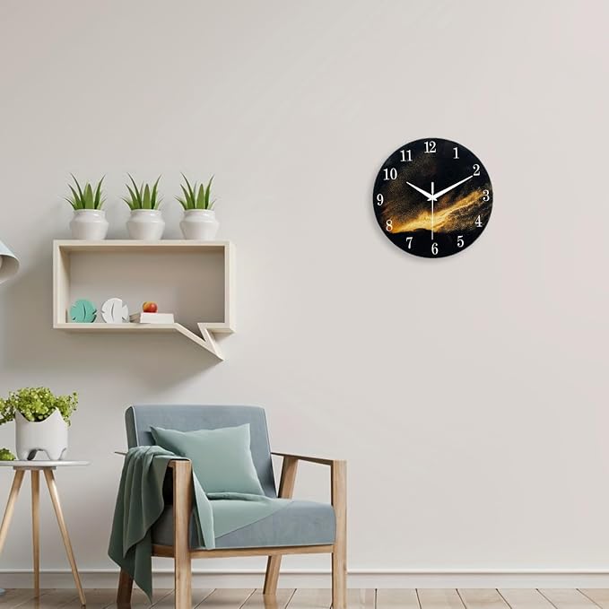 Black and Gold Modern Wall Clocks Battery Operated 12 Inch Silent Wall Clock - Image 4