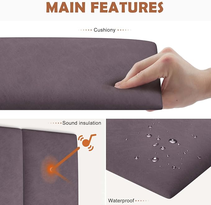 IFNOW Wall Mounted Upholstered Headboard Queen, 3D Peel and Stick Soundproof - Image 3
