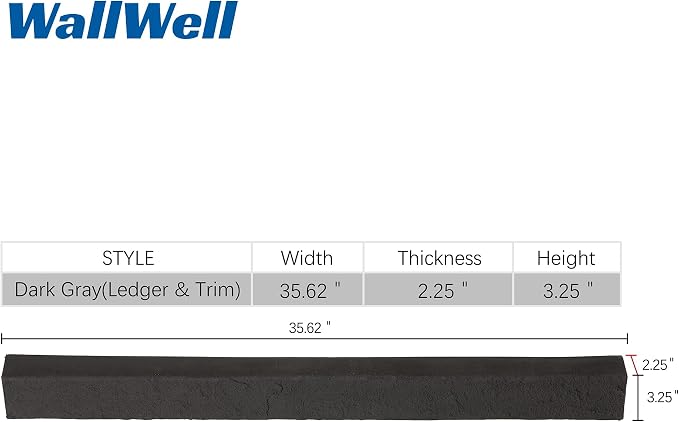 2-Pack Dark Gray Faux Stone Ledger & Trim Panels, 35.62" x 2.25" x 3.25" - Image 4