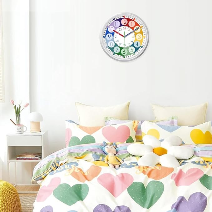 XFM Learning Clock for Kids 8 Inch Silent Wall Clocks Battery Operated Colorful - Image 4