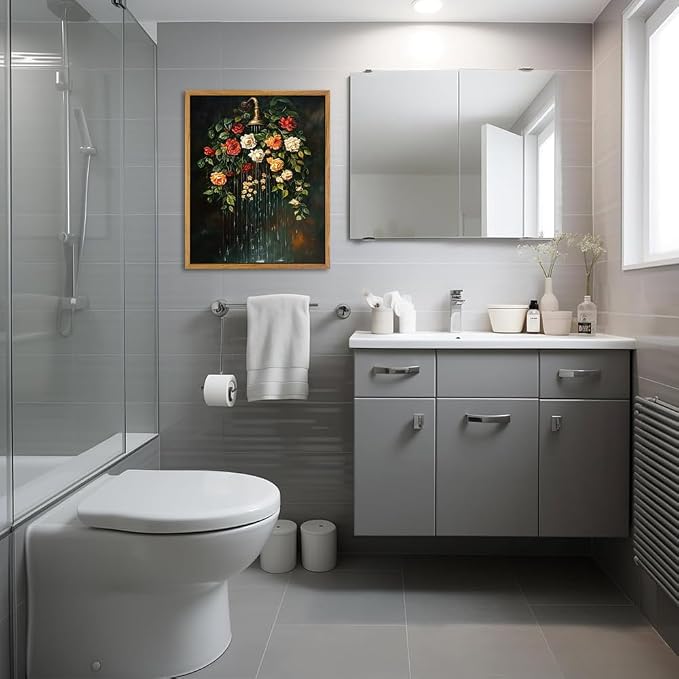 AtterrirArt Vintage Bathroom Framed Wall Art, Moody Botanical Canvas Print - Image 3