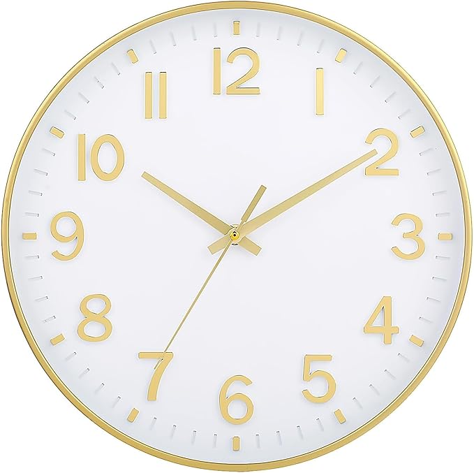 HZDHCLH Wall Clocks Battery Operated, Wall Clock White Gold, 10 inch Wall Clock by HZDHCLH