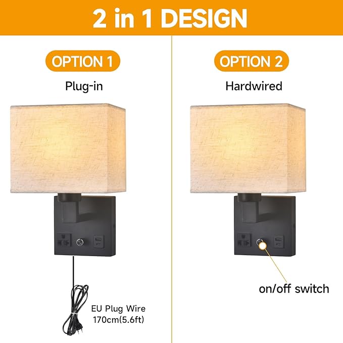 Bedside Wall Lamp for Bedroom, Plug in Wall Sconce - Image 4