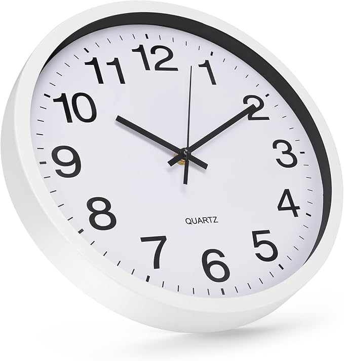 Wall Clock 12 Inch Metal Finish Silent Non Ticking Indoor Clock Round Battery by BAKBRAND