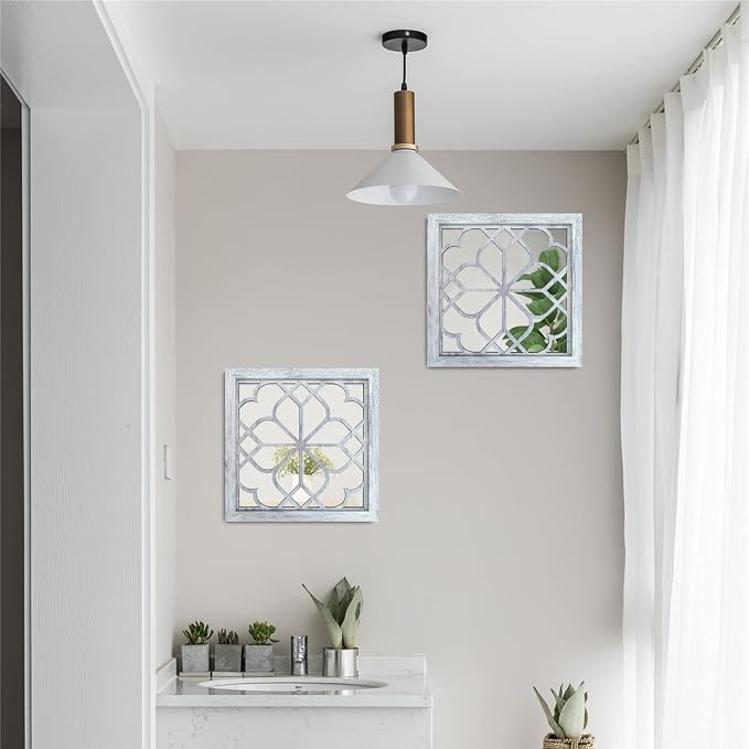 Wocred 2 PCS Square Wall Mirror, Gorgeous Rustic Farmhouse Accent, Rustic White - Image 3