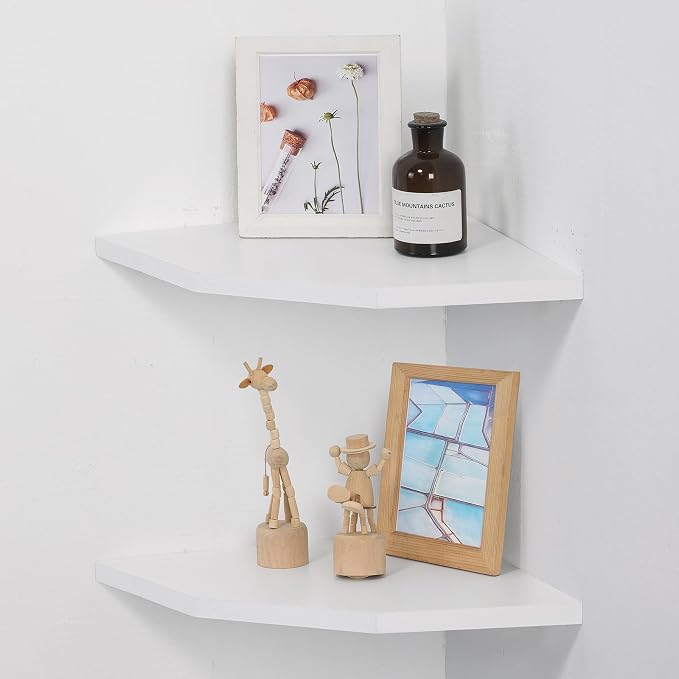 Corner Wall Shelves Set of 2, Rustic Wood Corner Floating Shelves - Image 2