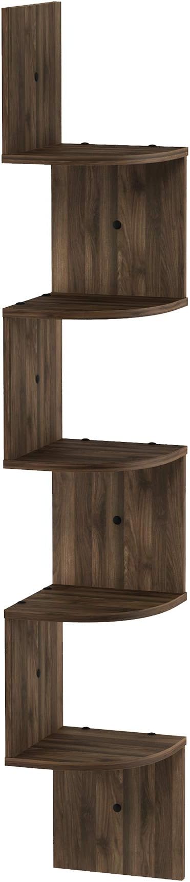 Furinno Rossi Wall Mount Floating Corner Shelf, 5-Tier Radial, Columbia Walnut - Image 5