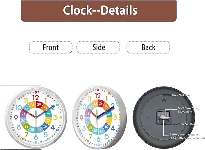 XFM Colorful Kids Wall Clocks Battery Operated 10 inch Silent Non Ticking Funny - Image 5