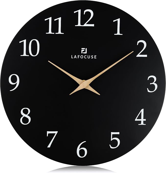 Lafocuse 12 Inch Wooden Black Wall Clock Battery Operated Silent Non-Ticking by VisiteLafocuse