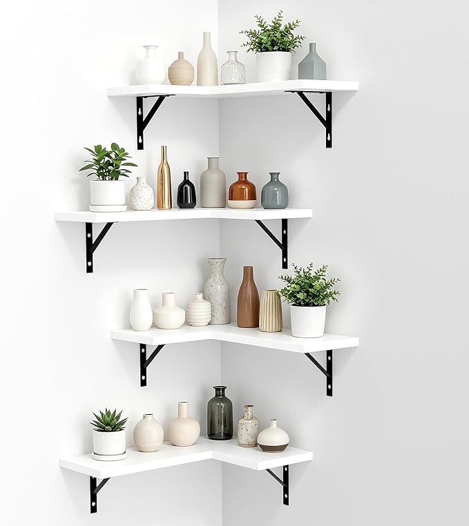NATURE'S SOURCE Corner Floating Shelves Set of 4, Corner Shelves Wall Mounted by NATURESSOURCE