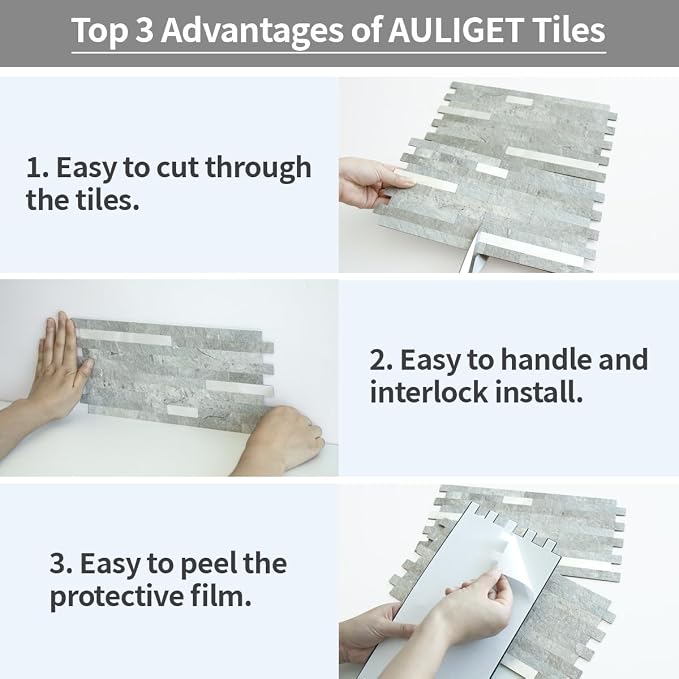 AULIGET 2 Sheets Mountain Rock Peel and Stick Backsplash, PVC Mixed Metal Gold - Image 7