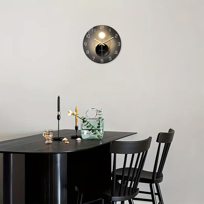 Black and Gold Wall Clock for Kitchen Glass Decorative Wall Clocks Battery - Image 3