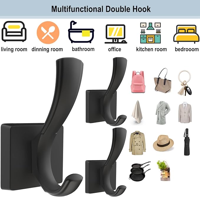 TOFIIGREM Black Towel Hooks Coat Hook, Towels Robe Holder - Image 6