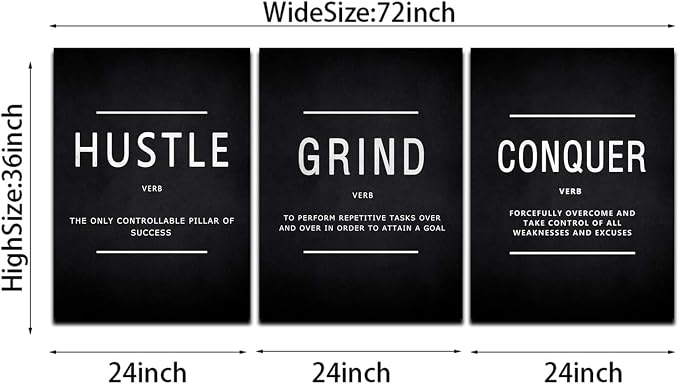 KAWAHONE Inspiration Canvas Wall Art Large, Grind Hustle Conquer Quotes Poster - Image 7