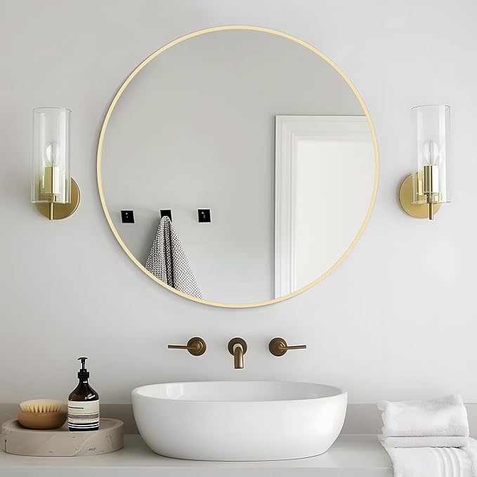 WallBeyond 24 inch Round Mirror Gold Circle Wall Mirror - Image 2