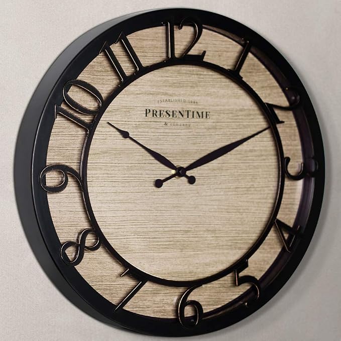 Presentime & Co 13" Farmhouse Series Wall Clock, Quartz Movement, Shiplap Style - Image 2