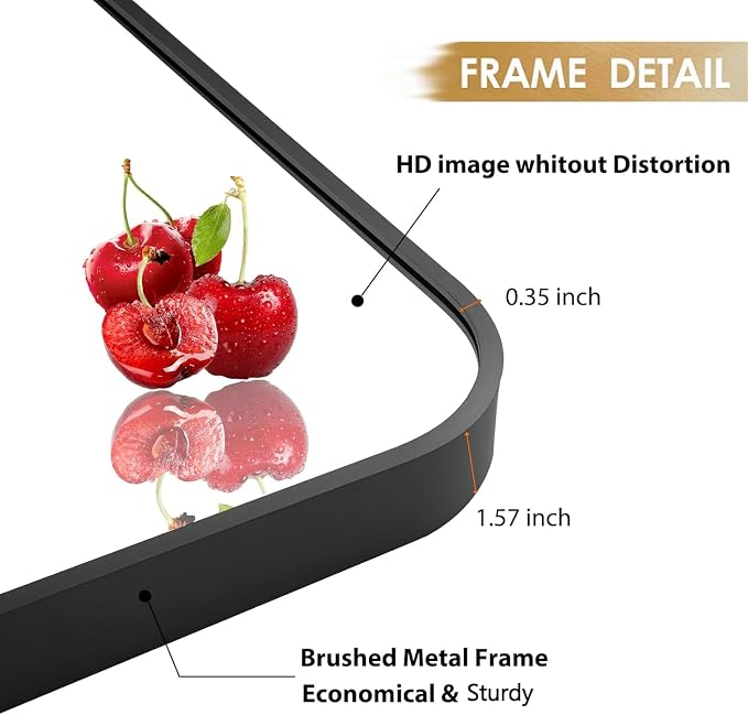 20x30 Inch Black Wall Mirror for Bathroom, Brushed Metal Framed Mirror - Image 4