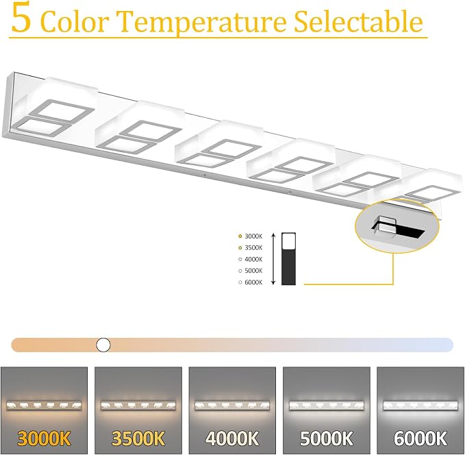Ralbay Modern Chrome Bathroom Vanity Lights 5 Color Temperature Dimmable - Image 2