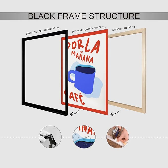 Black Framed Wall Art Posters Kitchen Por La Mañana Cafe Print Vintage Coffee - Image 3