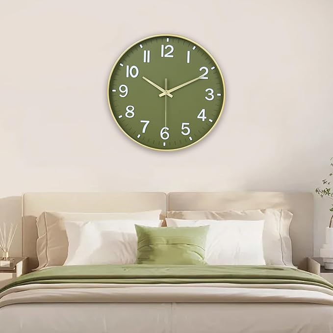 HZDHCLH Wall Clocks Battery Operated, Wall Clock Green Gold, 14 inch Wall Clock - Image 9