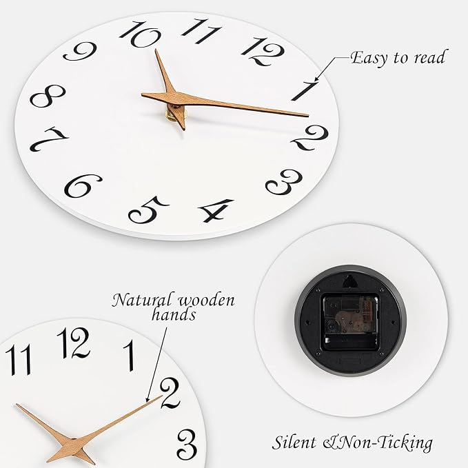 Mosewa Wall Clock Silent Non Ticking Battery Operated White Modern Simple - Image 6