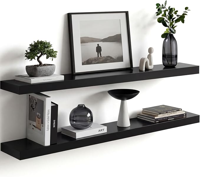 Homeforia Black Floating Shelves 36 inches Long, High End Solid Real Wood 36 by Homeforia