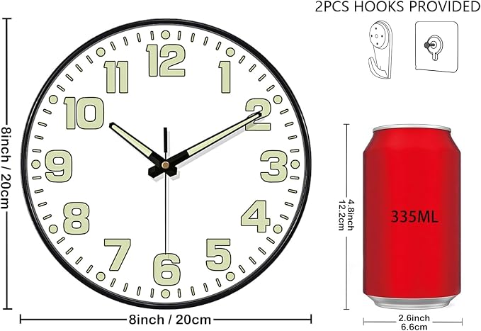 Glow in The Dark Wall Clock, Large Easy Read Numbers Tempered Glass Night Light - Image 3