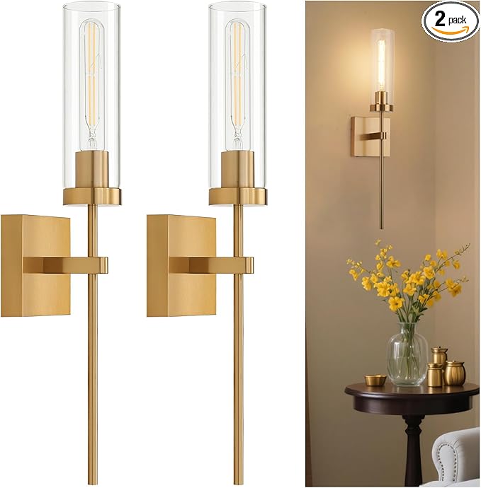 Wireless Wall Sconces with Remote Control, Brushed Gold Battery Operated Wall by SANTOSTOCK
